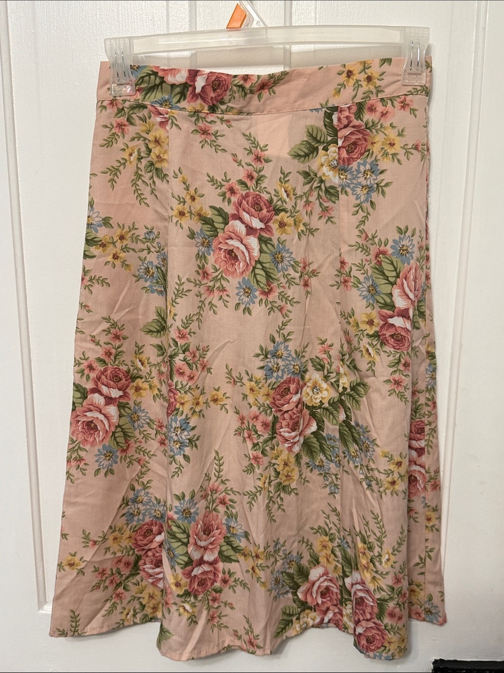 Vintage Floral Button-Front Pink A-Line Skirt - Picture 2 of 4